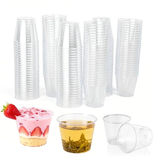 Fuonmka 150 Crystal Clear Plastic Shot Glasses 1oz/30 ml, Mini Disposable Shot Cups for Wine Tasting, Condiments, Desserts and Party, Reusable
