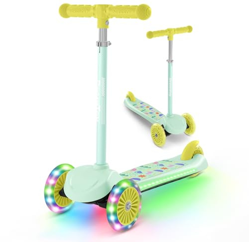 BremToy Roller Kinder 3 Jahre, Kinder Roller mit Leuchtendem Deck und PU-Beleuchtete-Rädern, 4-Stufig Höhenverstellbarer, Reaktionsschnelles Bremsen, leicht, Kinderroller für von 3–8 Jahren