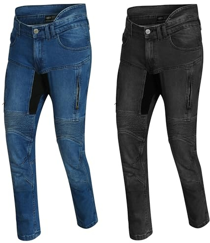 STORM Uomo Moto Biker Jeans Rinforzati in Kevlar® con Protezioni CE Jeans da Moto Certificati per Motociclisti Pantaloni Sicuri e Resistenti (IT, Numero, 50, Regular, Regular, Blu)