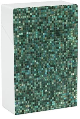 Dark Green Glass Mosaic Tiles Grid Pattern Cigarette Case Plastic Cigarette Pocket Holder Flip