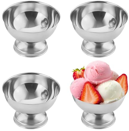 Lot de 4 Coupes à Glace en Inox Fini Miroir, 150 ml Bol à Dessert Résistant aux Chocs, Bol Alimentaire Pré-réfrigération, pour Crème Glacée, Salade de Fruits et Cadeau