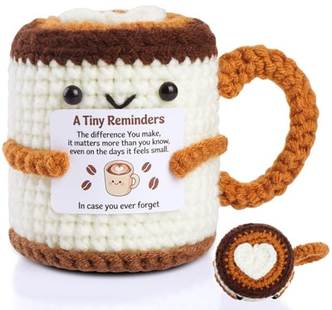 AWARDSEN Emotional Support Crochet Coffee Cup Positive Coffee Thank You Teacher Gifts Leaving Gifts for Colleagues Women