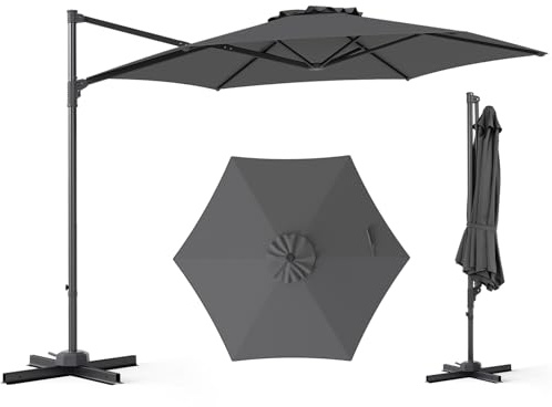 COSTWAY Parasoll 300 x 300 cm, trafikljus med vev, 360° roterbar, lutningsvinkel steglöst justerbar, stor trädgårdsparasoll, terrassparaply, marknadsparaply för trädgård, terrass