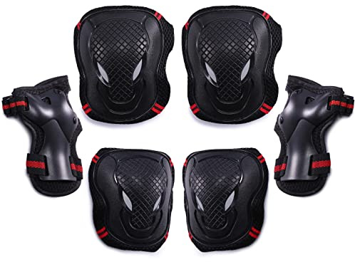 Selighting Skateboard Protectors Kneepads Knee Pads Elbow Pads Wrist Protection Sport Skating Equipment 6 Pieces for Adult Children (L, Red)