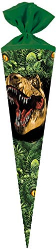 Schultüte/Zuckertüte 70 cm rund Dino Dschungel mit Filz-Verschluß