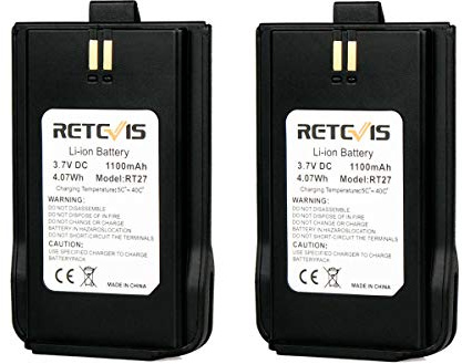 Retevis RT27 - Batería Original de Iones de Litio (3,7 V CC, 1100 mAh, para Radio, Juego de 2 Unidades, para walkie talkies Retevis RT27), Color Negro