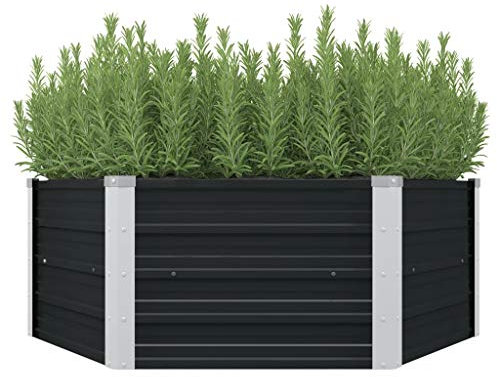 Lechnical Hochbeet Anthrazit Bewässerung Blumentopf Blumenkübel Stabiler Holzkomposter Komposter Pflanzbeet Kräuterbeet 129 x 129 x 45 cm Verzinkter Stahl