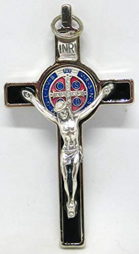 GTBITALY 10.001.11 MS croce di san benedetto deluxe misura 8 cm nero medaglia inri smaltato a mano argento esorcismo esorcista