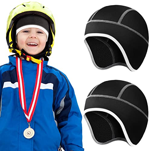 SATINIOR 2pcs Reflective Skull Cap Helmet Liner Kid Thermal Black Thin Run Hat Winter Bike Warm Stripe Ski Youth Ear Cover