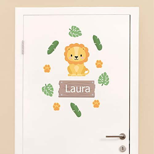 My Nametags® Sticker per Porte Personalizzati Tema Animali - Leone | Decorazione Autoadesiva per Pareti, Porte o Mobili | Adesivi per Porte Facili da Applicare per Camera da Letto o Cameretta