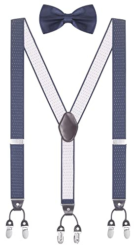 WANYING Herren Y-Form 3,5cm Breit 6 Clips Hosenträger & Fliegen 2 in 1 Set Hochelastisch Längenverstellbar Casual Business - für Körpergröße bis 200cm