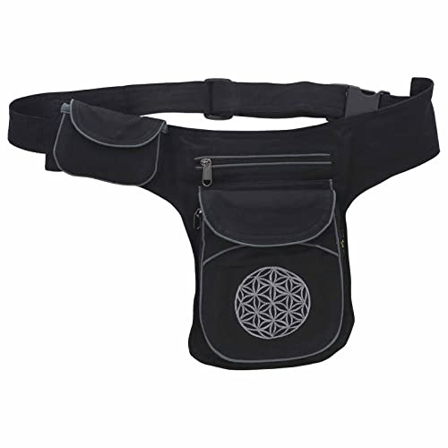 Hüfttasche Bauchtasche Gürteltasche Bauchgurt Festivaltasche Blume des Lebens, Farbe:Schwarz/Grau