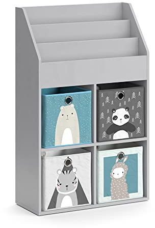 Vicco Kinderregal Luigi, Grau, 72 x 114.2 cm | mit 4 Faltboxen, zur Aufbewahrung von Spielzeug und Büchern kombinierbar