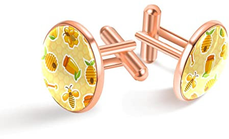 Boutons de manchette personnalisés en forme de pot de miel ruche abeille nid d'abeille doux mariage affaires smoking, 20mm*20mm, Acier inoxydable, Quartz synthétique