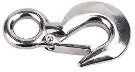Kran Kettenhaken Lasthaken Edelstahl Sicherheitshaken mit Sicherung Silber Haken 1T für Seilwinde Kran Forstketten, 1er Pack