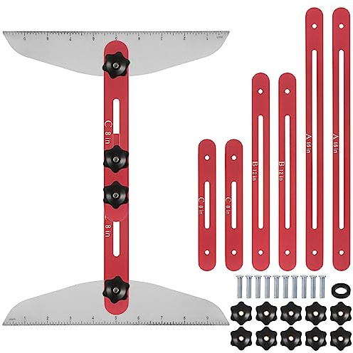 sourcing map Stair Tread Template Tool 9-54 Adjustable Length Stair Measuring Tool Jig for Risers and Partition, Red