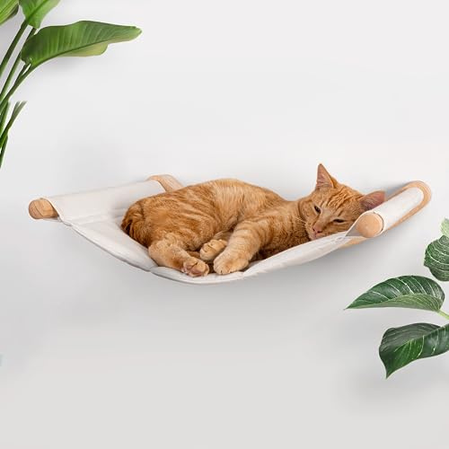 7 Ruby Road Cat Hammock Wall Mounted for Large and Indoor Cats or Kitty, Cute Bed Perch Shelf for Sleeping, Climbing and Lounging, Modern Shelves and Perches, Wooden Mount Cat Wall Furniture & Beds