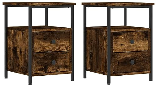vidaXL Tables de Chevet 2 pcs chêne fumé 34x35,5x50 cm Bois ingénierie, Table de Chevet, Meuble de Chambre à Coucher, Armoire latérale, Armoire