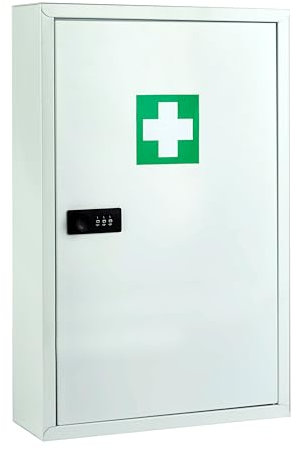 safes uk Medcab Medizinschrank | Wandmontierte Erste-Hilfe-Metallbox mit mechanischem Zahlenschloss | Krankenhaus-Klinik Medizin Aufbewahrungssafe