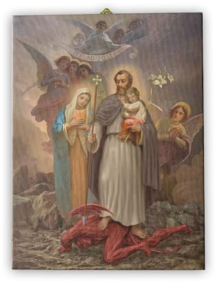Fratelli Bonella | Tela pittorica San Giuseppe protettore della Sacra Famiglia f.to 20x25 cm | Made in Italy