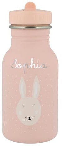 Trixie Baby Personalisierte Edelstahl Kindertrinkflasche (350ml) Hase mit Namen für Mädchen und Junge - Auslaufsicher, rostfrei & kinderfreundlich