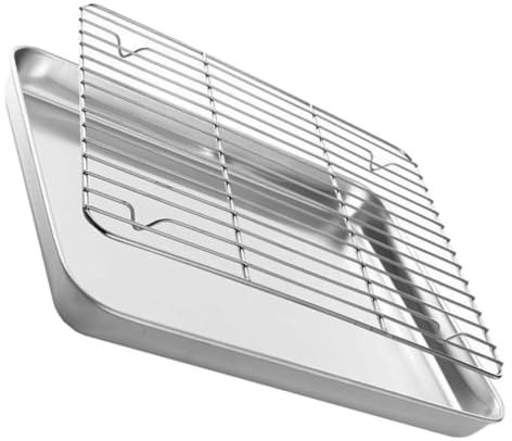 Alipis Bandeja para Servir Barbacoa y Pollo Frito de Acero Inoxidable 304 Rejilla para Drenaje, Tamaño 23,7x17,7x3 Cm, Multifunción para Cocina y Mesa, Utensilio Resiste Calor
