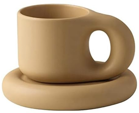 Xptieeck Tazza da caffè paffuta in ceramica con piattino novità carino grasso maniglia tazza set tazzine caffe particolari tazze per la decorazione della casa ufficio