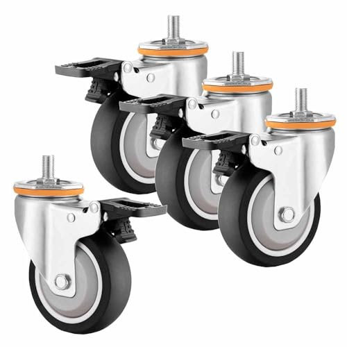 ZYBOWAYL 4 Stück Schwerlastrollen mit Gewinde M12*25mm, 63/75/100/125mm Möbelrollen mit Bremse, Transportrollen Gummirollen für Trolley, Werkbank, Keine Spuren & Leise (Size : 5/125mm)