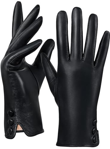 GSG SINCE 1998 Lederhandschuhe Damen Gefüttert aus Chromfreiem Echtleder – Wollfutter Schaffell Warme Handschuhe Damen Touchscreen Schwarz M