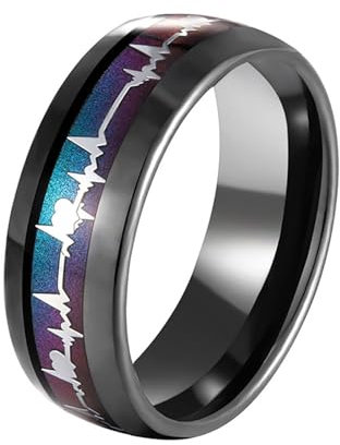 Aotiwe Ringe Männer Schwarz, Freundschaftsringe Dünn Elektrokardiogramm 8mm Freundschaftsringe Wolfram Größe 62 (19.7)
