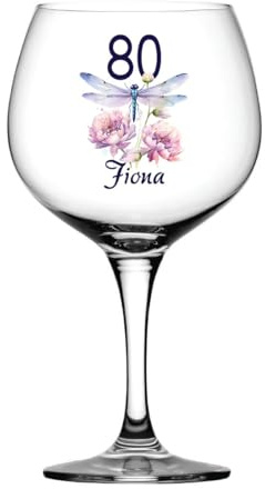 ukgiftstoreonline Personalised Any Age Birthday Cocktail Gin Glass Gift with Dragonfly18th 21st 30th 40th 50th 60th 70th 80th