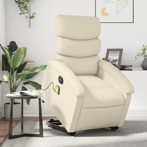 Homgoday Elektrischer Aufstehsessel, Massagesessel mit Aufstehhilfe, Relaxsessel, Fernsehsessel Liegesessel Ruhesessel mit Liegefunktion TV Sessel Sessel, für Wohnzimmer Creme Kunstleder