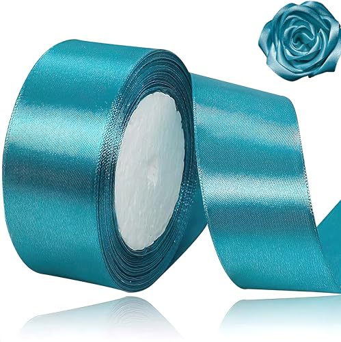 Geschenkband Türkisblaues 40 mm Breit,23 Meter Satinbänder Türkisblaues Stoff Schleifenband Kunsthandwerk,Hochzeitsdekoration, Weihnachten, Haarbögen, Blumensträuße, Geburtstag und Geschenkverpackung