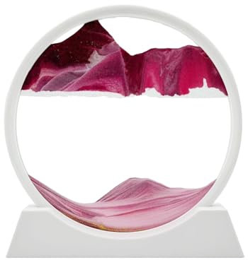 AzureLeap Peinture de Sable Mobile - Cadre Sablier, Images de l'art du Sable en Mouvement, Sable Dynamique dans Un Verre Rond, 3D Sable de Paysage pour Le Bureau Maison Décoration（Rose, 12 Pouces）