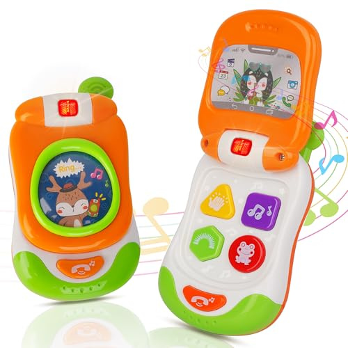caterbee Teléfono Móvil de Juguete para Bebés con Música, Luces y Pantalla Interactiva, Multicolor (Orange)