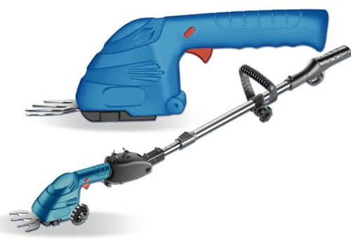 Cisaille à gazon et arbustes sans fil 7,4 V et manche télescopique avec roues, batterie 3 en 1, taille-haie sans fil, coupe-bordures, coupe-arbustes de 22,7 cm, lame à gazon de 13 cm (A)