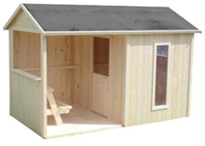 Soulet Jazz Playhouse with Canopy 8 × 5 m – Timber Children’s Garden Playhouse with Terrace, Table‑Bench & Counter | Ideal Birthday Plexi-Glass Windows, Free Fast Delivery