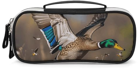 NQHJT Federmäppchen mit breiter Öffnung für Herren, großes Fassungsvermögen, Federmäppchen, Organizer, Jagd, fliegende wilde Enten und Baum, tragbare, ästhetische Bleistifttasche, Schreibwaren,