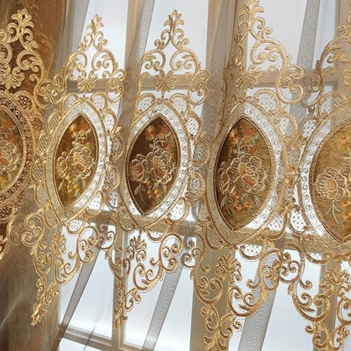 Beydodo Vorhänge Braun 2er Set mit Haken, Gardinen für Schienensystem 135x260CM Nordisch Jacquard mit Blumen Motiv Gardinenschals Chenille Halbtransparent für Wohnzimmer Schlafzimmer Küche