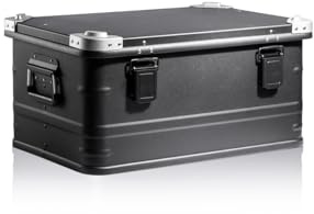 GUARDIQUE AluVault 047L – Alubox mit Deckel, Aluminium Aufbewahrungsbox, Alukiste, Spritzwassergeschützt, Staubdicht, Stapelbar - Transportbox mit Federgriffen für Werkzeug und Ausrüstung, Schwarz