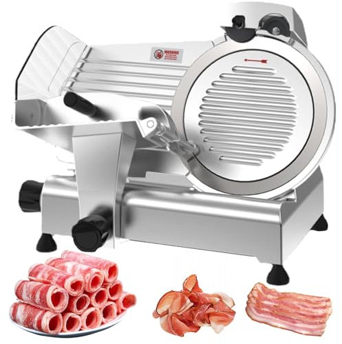 Affettatrici elettriche, affettatrice Commerciale con Spessore Regolabile da 0 a 8 mm, affettatrice in Lega di Alluminio, affettatura ad Alta velocità 42-45 fette/min, Lama in Acciaio Inossidabile