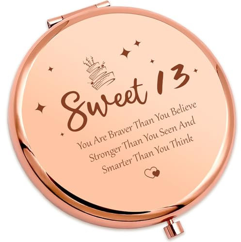 NOOMII Compact Makeup Mirror | 1X/2X Magnifying Metal Pocket Makeup Mirrors | Birthday Gifts For Women | Funny Birthday Present suitable for Travel (13th)