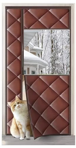Ouverture latérale Rideau De Porte Isolant Thermique avec fenêtres transparentes,Rideau Anti Froid Et Chaleur,Rideau Thermique,Coupe-Vent,ImperméAble,Protection Contre Le Froid Brun-W150xH250cm