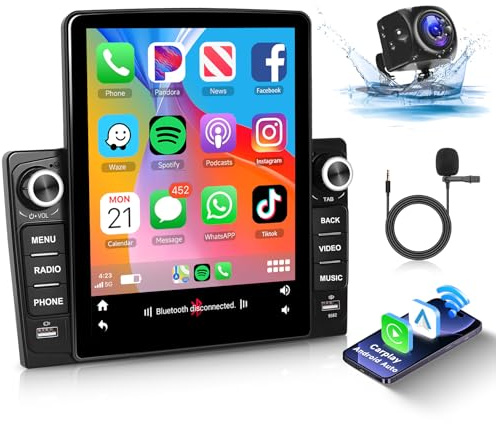 2G 64G Autoradio Doppel Din Android Navi 9,5 Tum,Trådlös Carplay Android Auto,Hodozzy Vertikaler Touchscreen Autoradio 2 Din med Bluetooth Mirror Link WiFi Navi FM/RDS Radio SWC + Rückfahrkamera