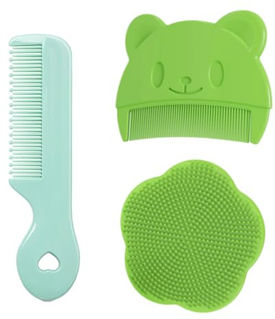 Brosse de bain 3 pièces Peigne pour bébé - Peigne croûte laiteuse en silicone pour massage cuir chevelu, brosse pour enfants (B)