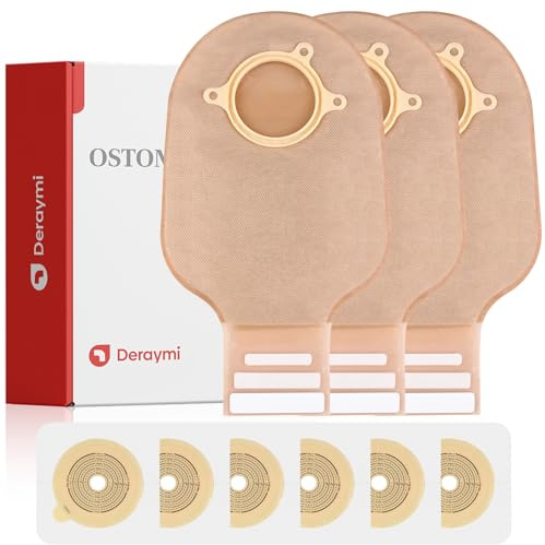 22 PCS Ostomy Supplies 2 Piece Colostomy Bags, Two Piece Drainable Ostomy Pouch with Hook-and-Loop Closure for Ileostomy Stoma Care, Cut-to-Fit (16 x Bags+6 x Barriers)