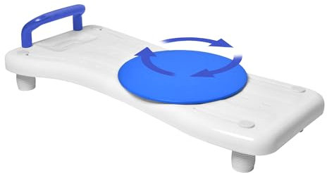 VANCHEMO Badewannensitz, Badewannenbrett Badewannen Einstiegshilfe, Einstellbar Plastik Sitz Bath Erwachsene, Duschbrett für Senioren, Badewanne mit Seifenablage, Blau, mit Drehbarer Sitz