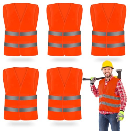 CHGANG 5 Pack Hi Vis Vests for Men Women, High Visibility Reflective Safety Vest, Waistcoats Jacket for Outdoor Running Walking Motor Bicycle Drivers (Orange)