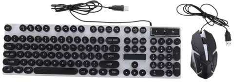 Mikinona Ensemble Clavier et Souris USB Rétro Mécanique pour Gamers et Professionnels, Design Punk Noir, Touches Suspendues Rétroéclairage RGB, Usage Bureau et Gaming, Ergonomique