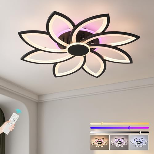 ZAITINZ Plafoniera LED Soffitto 80x80 CM,Lampadario Camera da Letto con Base RGB,70W 4200LM Dimmerabile con Telecomando,Plafoniera Soffitto Moderna per Soggiorno，Camera da letto e Casa studio,Nero